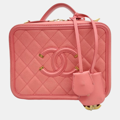 Pre-owned Chanel Pink Leather Medium Filigree Vanity Shoulder Bag