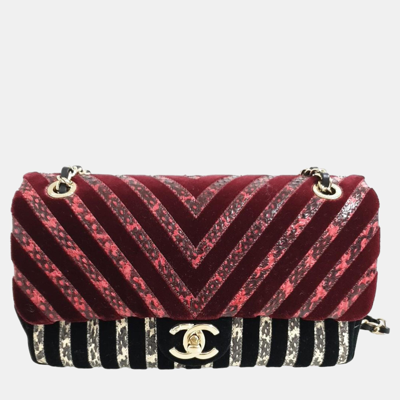 Pre-owned Chanel Multi Leather Velvet Cc Python Chevron Limited Edition Flap Bag In Multicolor