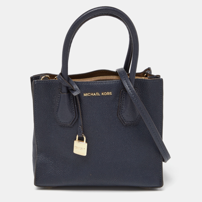Pre-owned Michael Kors Blue Leather Small Mercer Tote