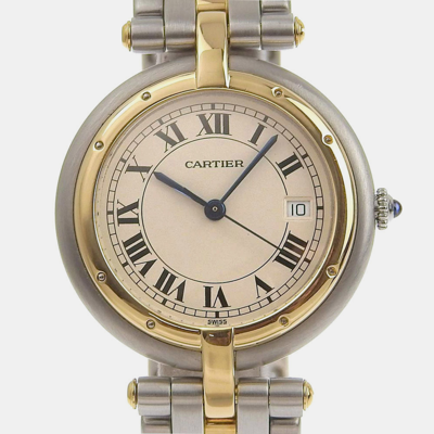 Pre-owned Cartier Silver 18k Yellow Gold And Stainless Steel Trouserhere Vendome Quartz Women's Wristwatch 30 Mm