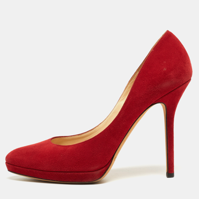 Pre-owned Jimmy Choo Red Suede Aimee Platform Pumps Size 38