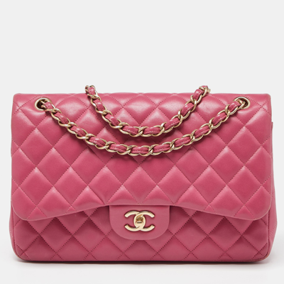 Pre-owned Chanel Pink Quilted Leather Jumbo Classic Double Flap Bag