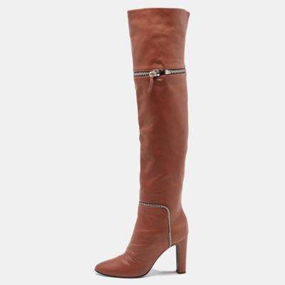 Pre-owned Giuseppe Zanotti Brown Leather Knee Length Boots Size 39