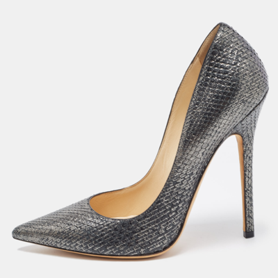 Pre-owned Jimmy Choo Metallic Silver Python Embossed Romy Pumps Size 37
