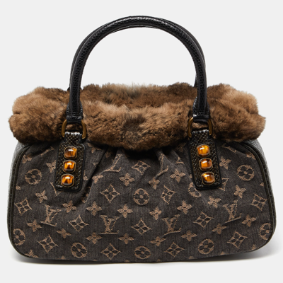 Pre-owned Louis Vuitton Black Monogram Denim Fur And Snakeskin Trapeze Pm Bag