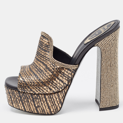 Pre-owned René Caovilla Gold Python Slide Sandals Size 38