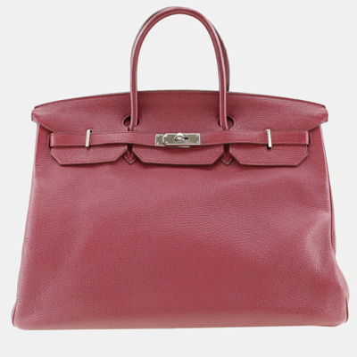 Pre-owned Hermes Birkin 40 Handbag Taurillon Clemence Ruby Made In France 2010 Red/brown □n Belt Hardware Ladi