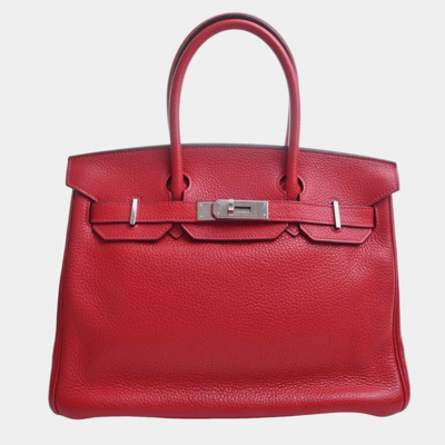 Pre-owned Hermes Taurillon Clemence Birkin 30 Handbag Red Ladies