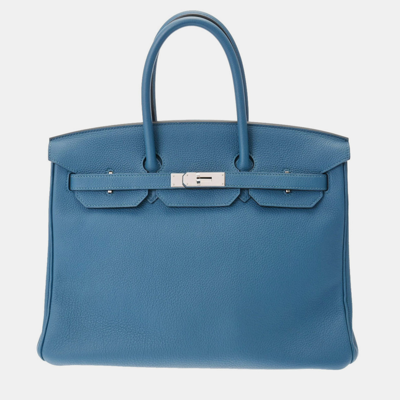 Pre-owned Hermes Birkin 35 Cobalt Palladium Hardware □q Stamp (around 2013) Ladies Togo Handbag In Blue