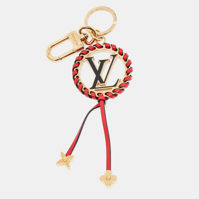 Pre-owned Louis Vuitton Gold Tone Red Leather & Enamel Logo Very Bag Charm & Key Chain