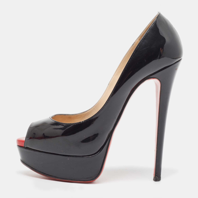 Pre-owned Christian Louboutin Black Patent Leather Lady Peep Pumps Size 35