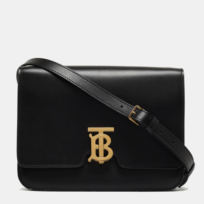 Pre-owned Burberry Black Leather Medium Tb Shoulder Bag