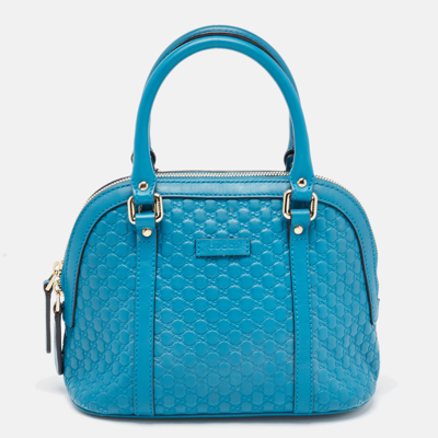 Pre-owned Gucci Blue Microssima Leather Mini Nice Dome Bag