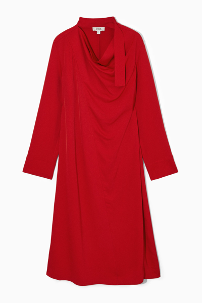 Cos Scarf-detail Draped Midi Dress In Red