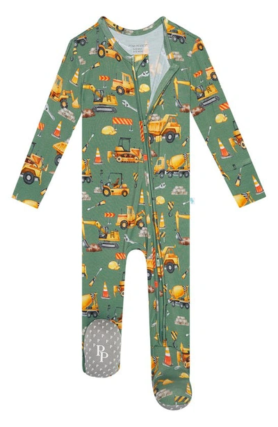 POSH PEANUT CRAWFORD HEAVY EQUIPMENT PRINT FITTED FOOTIE PAJAMAS