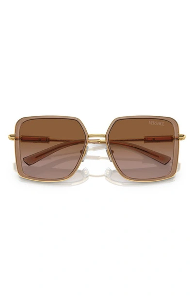 Versace Gradient Tubular Steel Square Sunglasses In Brown+gold