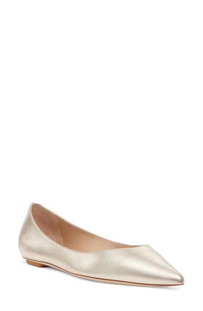 Stuart Weitzman Emilia Metallic Point-toe Ballerina Flats In Gold