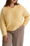 Madewell Brushed V-neck Sweater In Heather Lemon