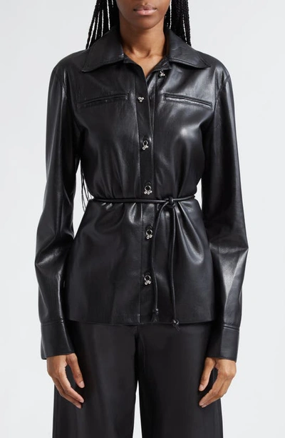 Nanushka Faux-leather Dangling-button Shirt In Black