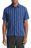 Vince Pacifica Stripe Short Sleeve Button-up Shirt In Royal Blue Cobalt