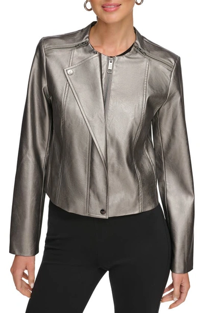 Dkny Women's Faux-leather Gunmetal Moto Jacket