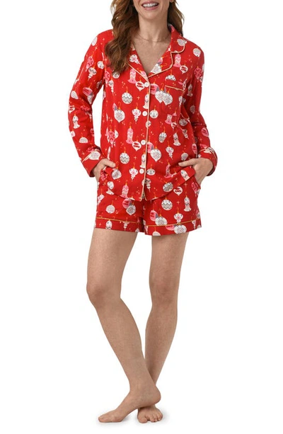 Bedhead Pajamas Printed Short Christmas Pajamas Set In Red/adornments