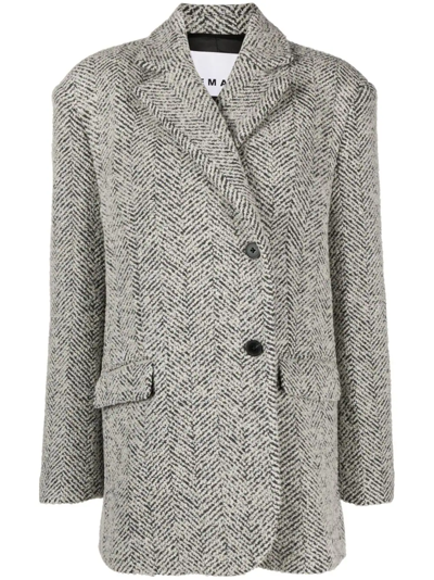 Remain Birger Christensen Herringbone Wool-blend Blazer In White/black