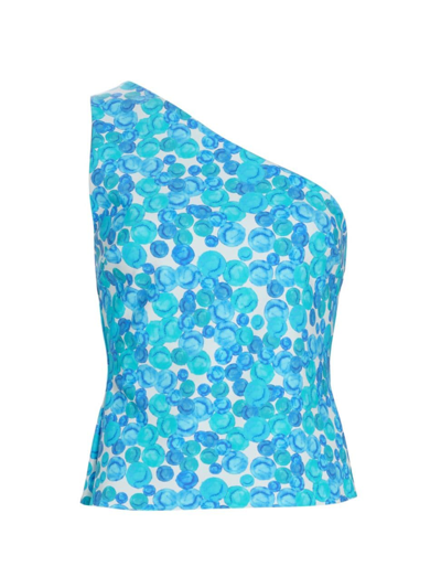 Chiara Boni La Petite Robe Women's Mauerlyn Printed Asymmetric Jersey Top In Bubbles Carousel Turquoise