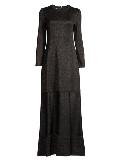 Misook A-line Metallic Shimmer Knit Maxi Dress In Black