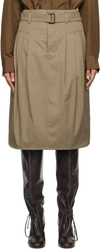 LEMAIRE TAUPE PLEATED BELTED MIDI SKIRT