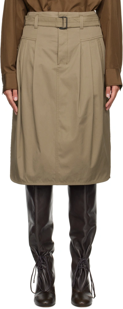 Lemaire Taupe Pleated Belted Midi Skirt In Br419 Squirrel