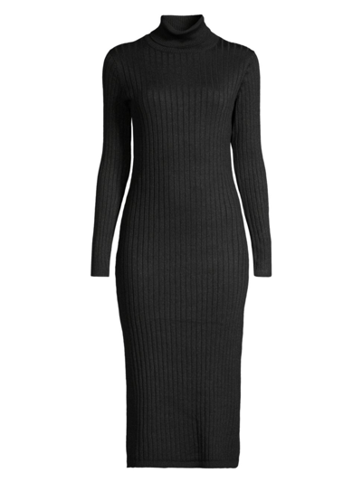 Majestic Women's Metallic Cotton-blend Turtleneck Sweaterdress In Noir