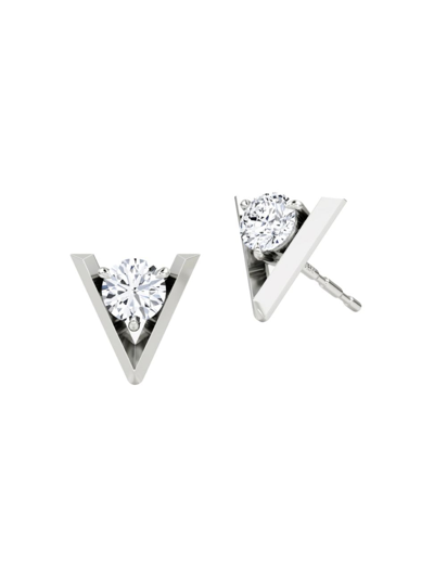 Vrai Women's  V 14k White Gold & 1.00 Tcw Lab-grown Diamond Stud Earrings In Metallic