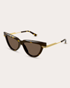 BOTTEGA VENETA WOMEN'S SHINY HAVANA COMBI CAT-EYE SUNGLASSES