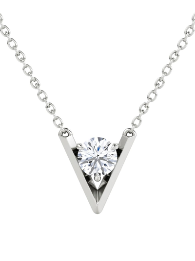 Vrai Women's  V 14k White Gold & 0.50 Tcw Lab-grown Diamond Pendant Necklace In Metallic