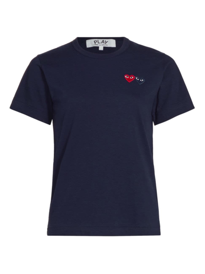 Comme Des Garçons Play Women's Double Heart T-shirt In Navy