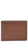 Cole Haan Brogue Leather Passcase In Cognac