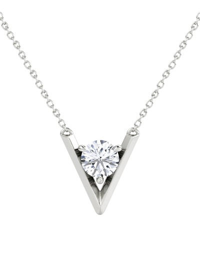 Vrai Women's  V 14k White Gold & 1.00 Tcw Lab-grown Diamond Pendant Necklace