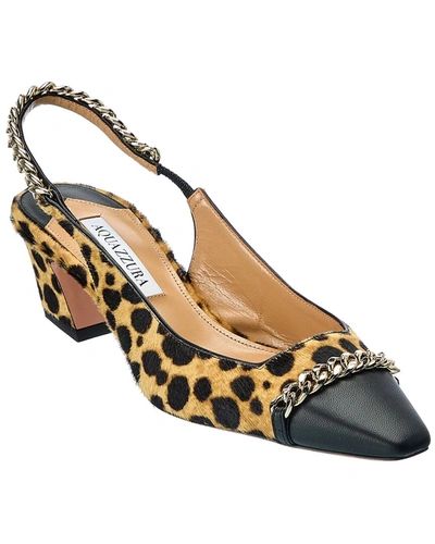 Aquazzura Nikki Cavallino 50 Haircalf Slingback Pump In Brown