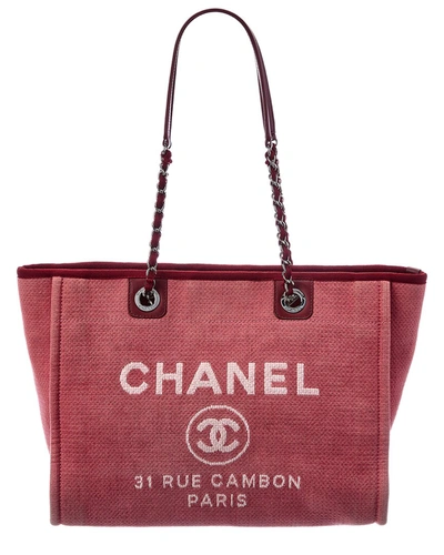 Pre-owned Chanel Red Canvas Medium Deauville Tote (authentic )