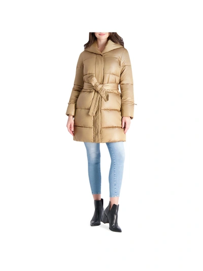 Via Spiga Womens Quilted Mid Length Puffer Jacket In Gold
