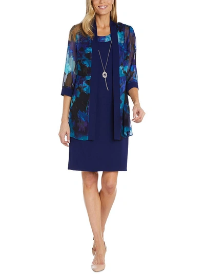 R & M Richards Womens Printed Metallic Two Piece Dress In Blue