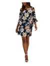 CONNECTED APPAREL WOMENS CHIFFON FLORAL SHIFT DRESS