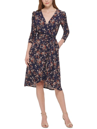 Jessica Howard Petites Womens Floral Surplice Midi Dress In Multi