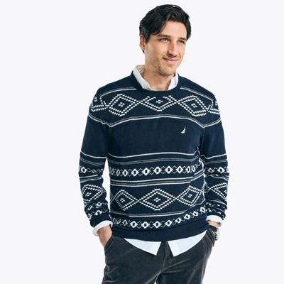 Nautica Mens Sustainably Crafted Fair Isle Jacquard Crewneck Sweater In Multi