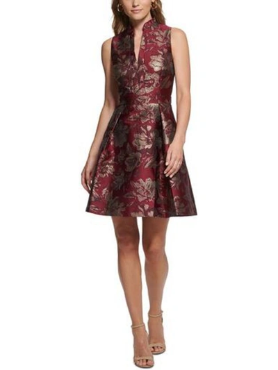 Vince Camuto Petites Womens Floral Pleated Fit & Flare Dress In Multi