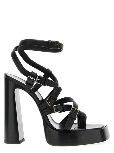 Saint Laurent Carine Leather Multi-buckle Platform Sandals In Black