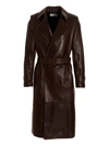 SAINT LAURENT DOUBLE-BREASTED LEATHER TRENCH COAT COATS, TRENCH COATS BROWN