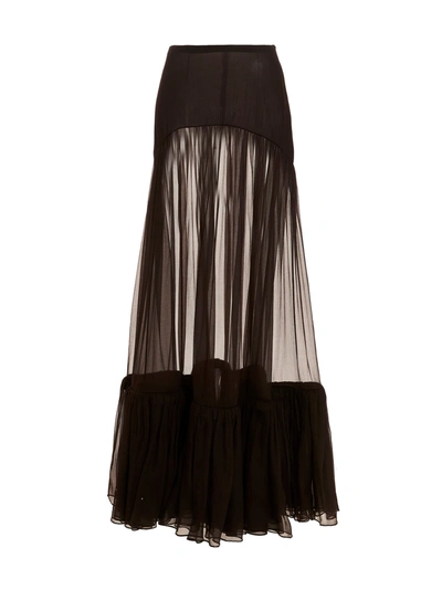 Saint Laurent Ruffled Long Skirt In Brown