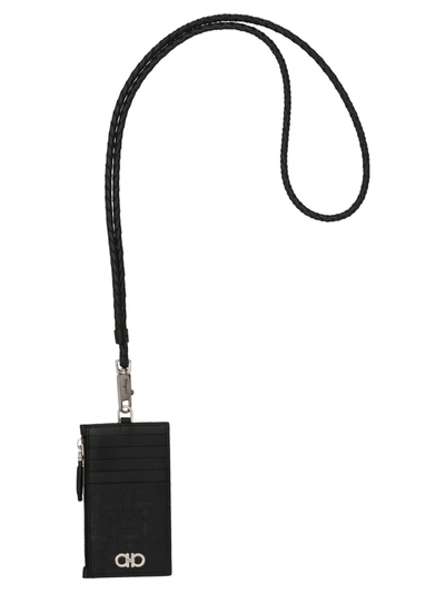 Ferragamo Gancio Card Holder With Shoulder Strap In Black